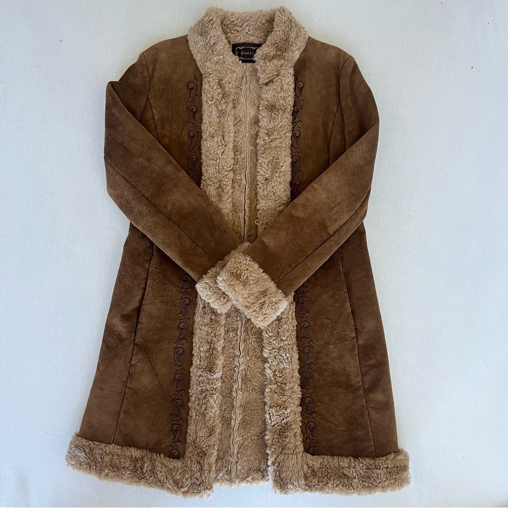 Y2K Guess real suede faux fur penny lane afghan coat